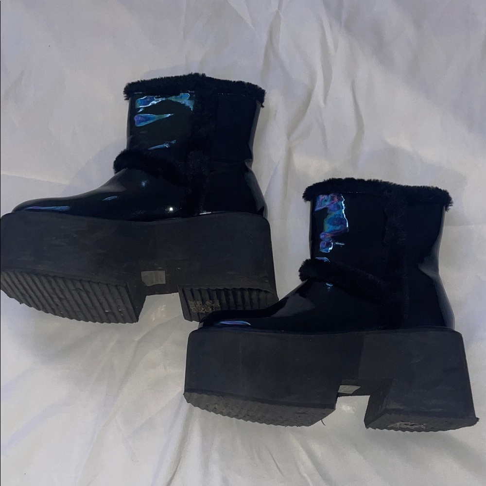 Nasty Gal Shiny Black Platform Boots